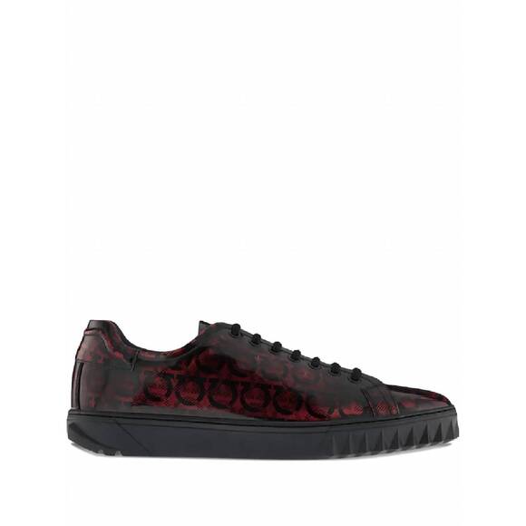 NEW SALVATORE FERRAGAMO men's cube gancini-print lace-up sneakers in red